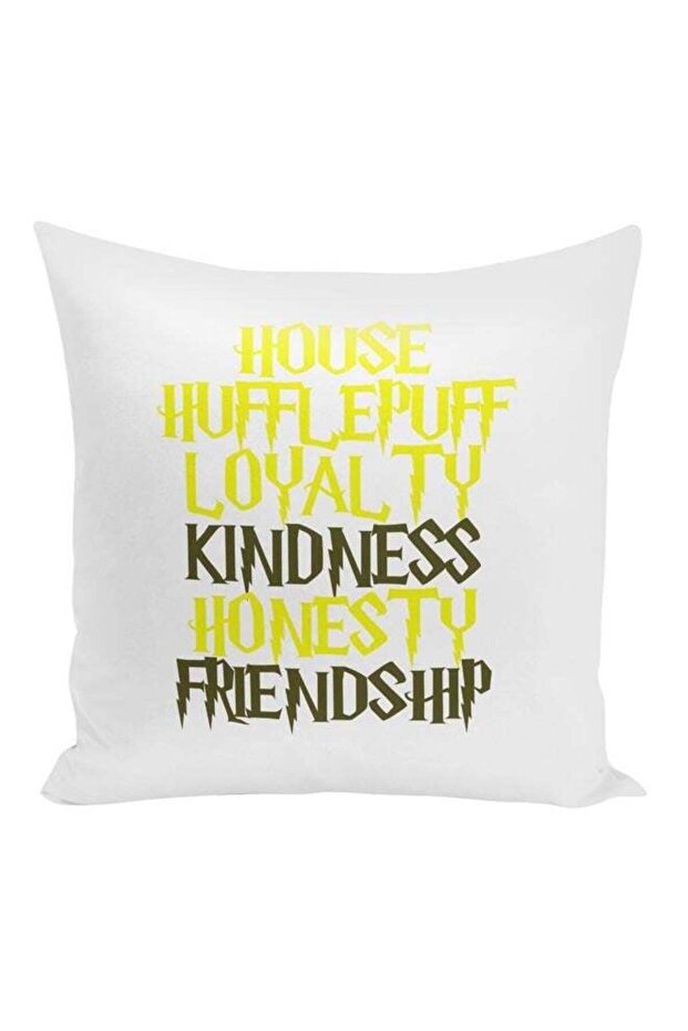 Hufflepuff Quote Printed Throw Pillow White/Yellow/Green 16x16inch