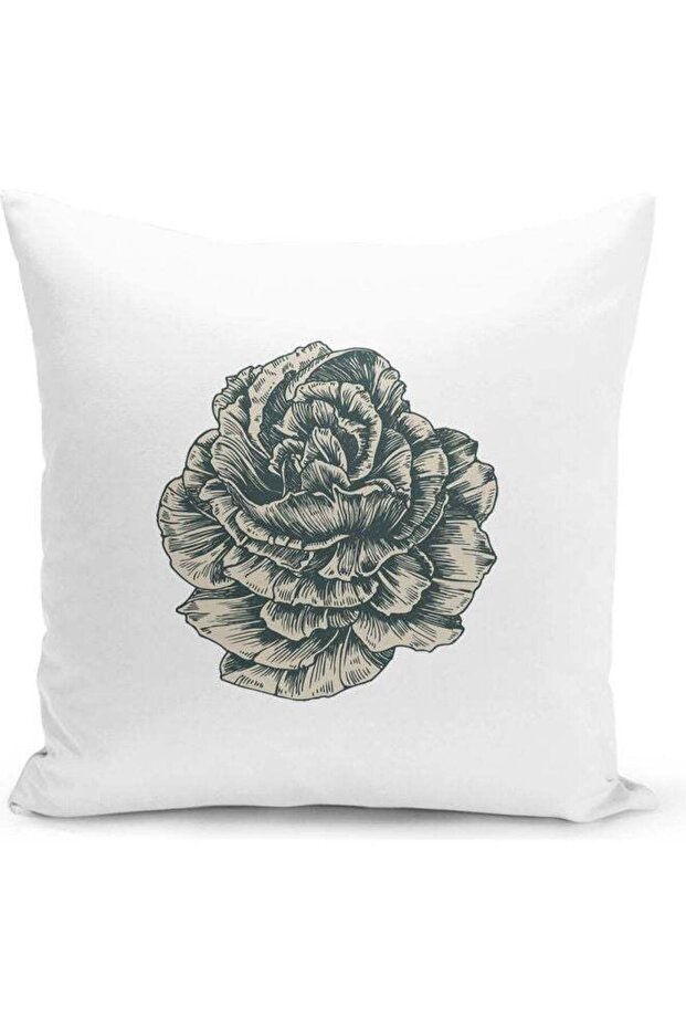 Flower Printed Decorative Pillow White/Black