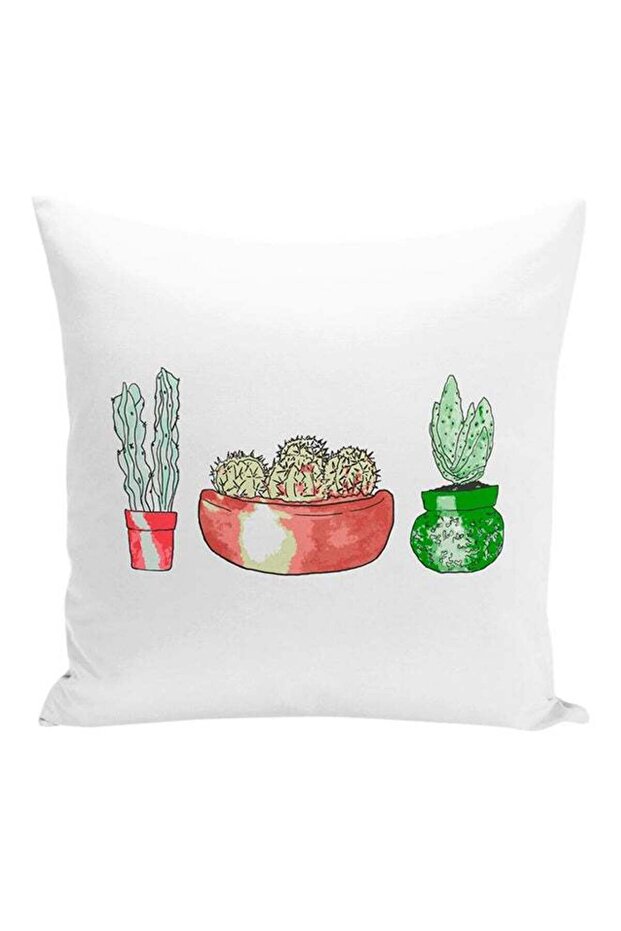 Cactus Plant Printed Decorative Pillow White/Green/Red 16x16inch