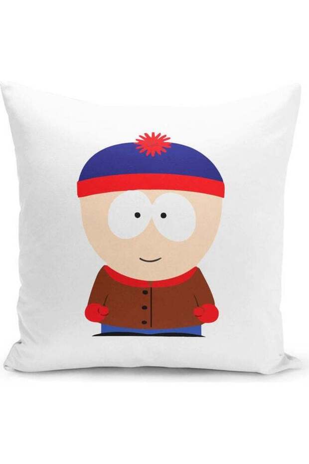 Stan Marsh South Park Themed Throw Pillow White/Blue/Red 16x16inch