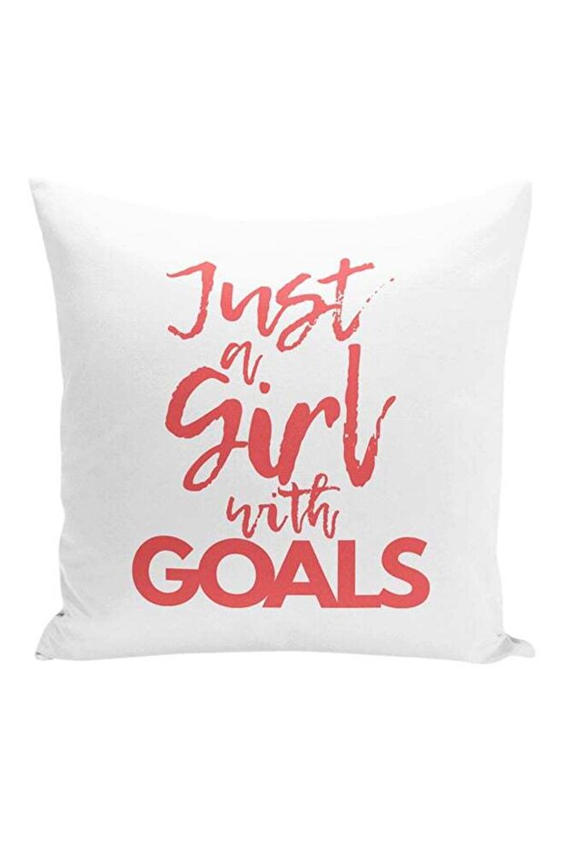 Just A Girl With Goals Decorative Pillow White/Peach 16x16inch
