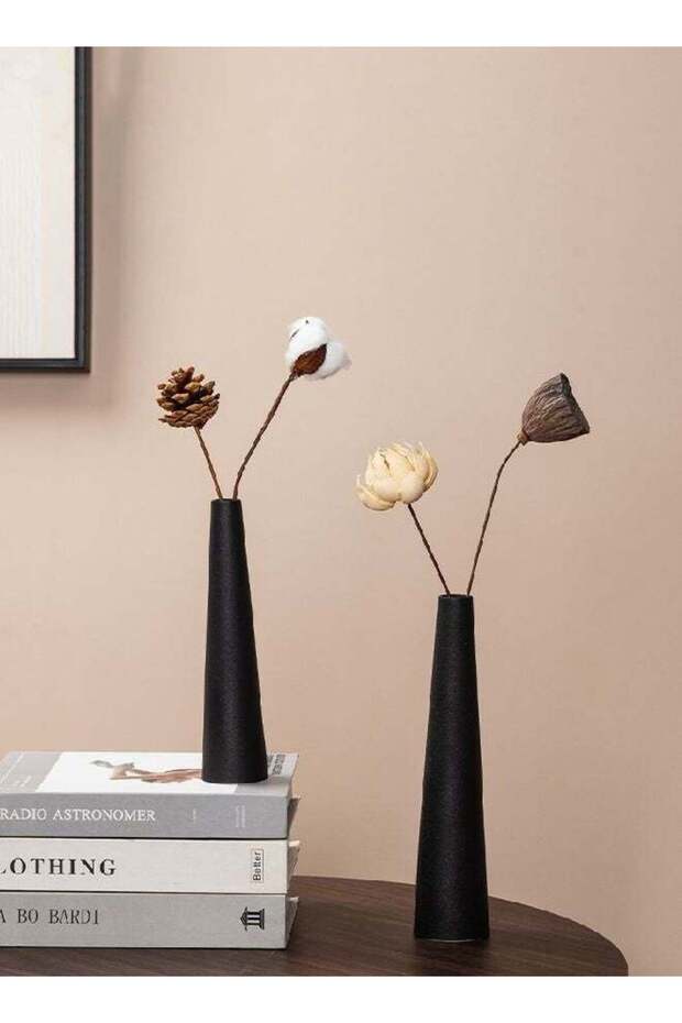 2 Pcs Black Conic Frosted Ceramic Bud Vases Single Stem Slender Flower Vase Small Bud Decorative Fl