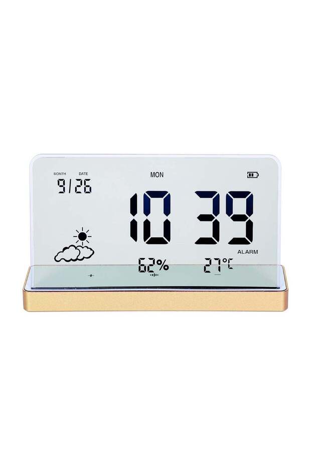 Alarm Clock for Bedroom, 3 Lould Alarms, Transparent LCD Display with Indoor Temperature and Humidn