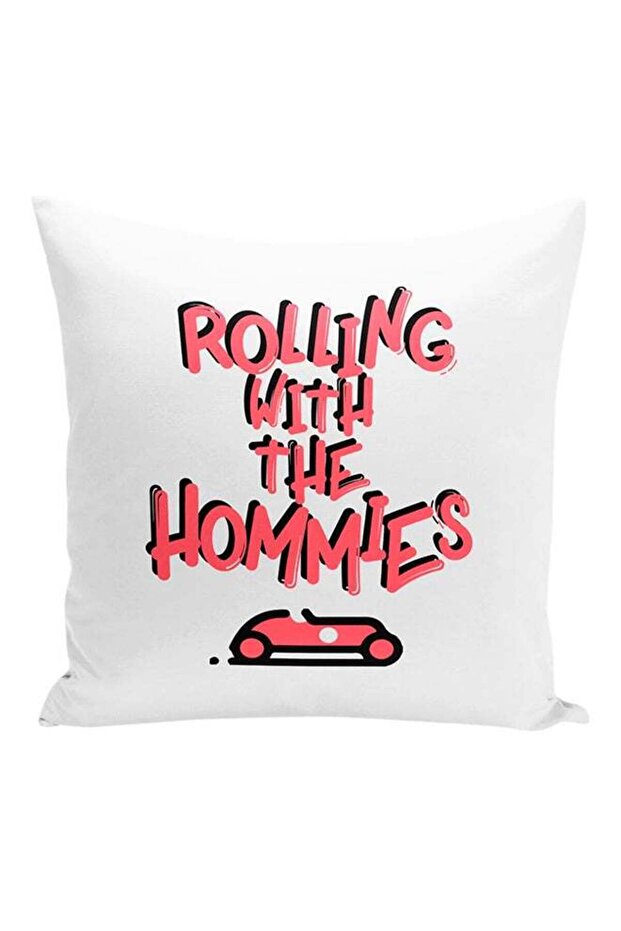 Rolling With The Hommies Printed Decorative Pillow White/Pink 16x16inch