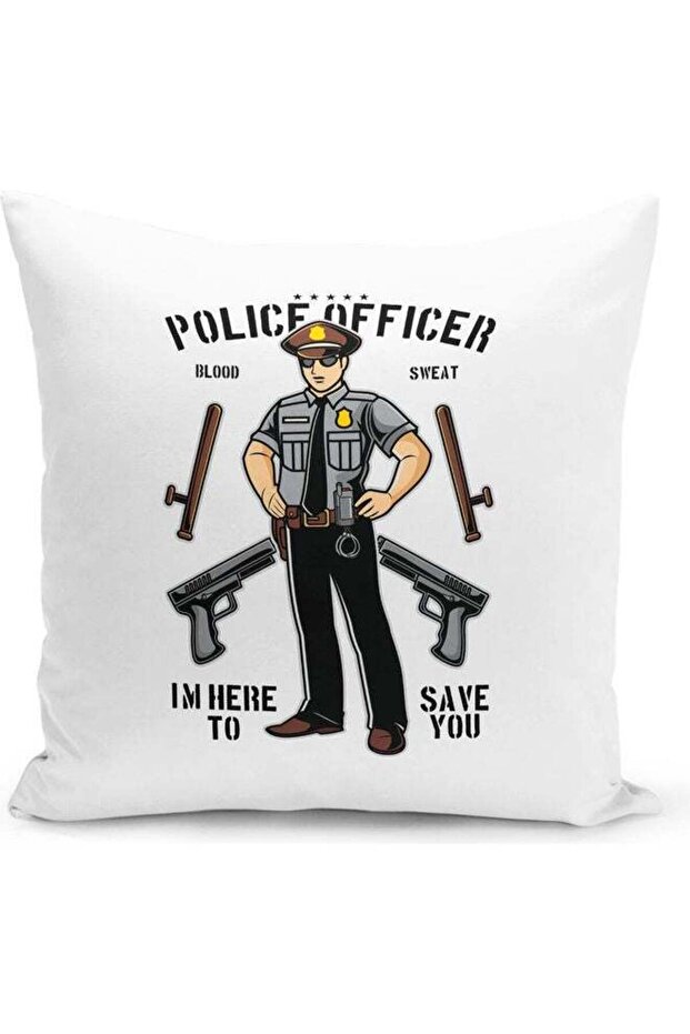 Police Officer Gift Themed Decorative Throw Pillow White/Black/Grey 40x40cm