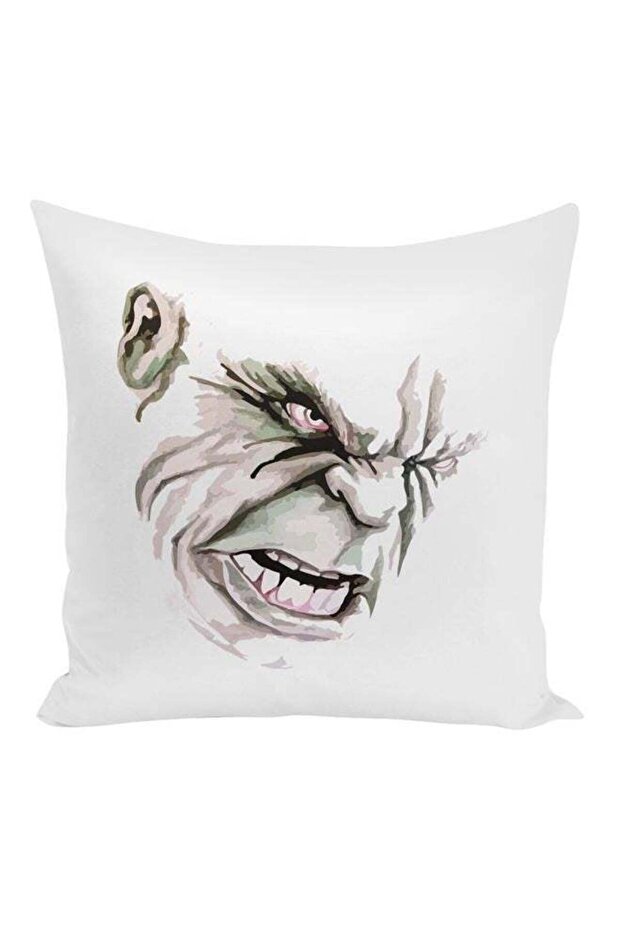 Hulk Face Printed Decorative Pillow White/Green/Grey 16x16inch