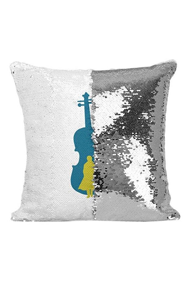 Violin Sherlock Holmes TV Show Sequined Throw Pillow Grey/White/Blue 16x16inch