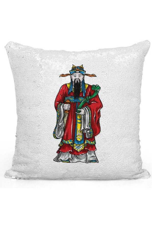 Emperor Themed Sequin Decorative Throw Pillow White/Red/Black