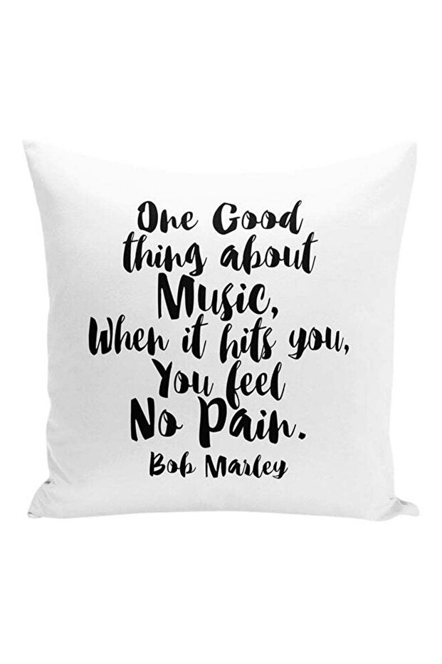 Music Feel No Pain Bob Marley Quote Decorative Pillow White/Black 16x16inch