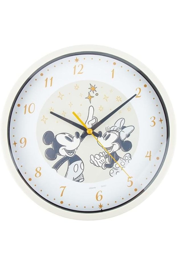 Daiso Mickey and Minnie Wall Clock, White & Yellow (23Cm)