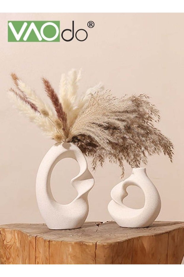 2PCS Unique White Ceramic Vase for Modern Home Decor Minimalist Nordic Boho Ins Style Centerpieces,