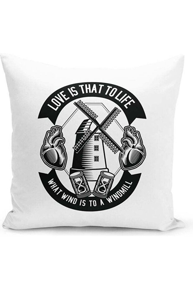 Windmill Design Decorative Pillow White/Black