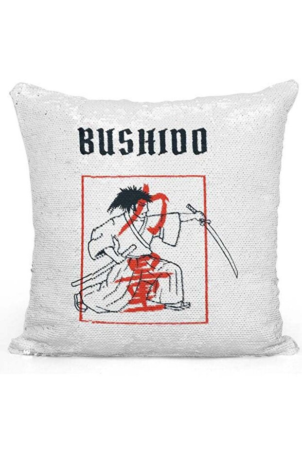 Kanji Style Themed Sequin Decorative Throw Pillow White/Silver/Red 40x40cm