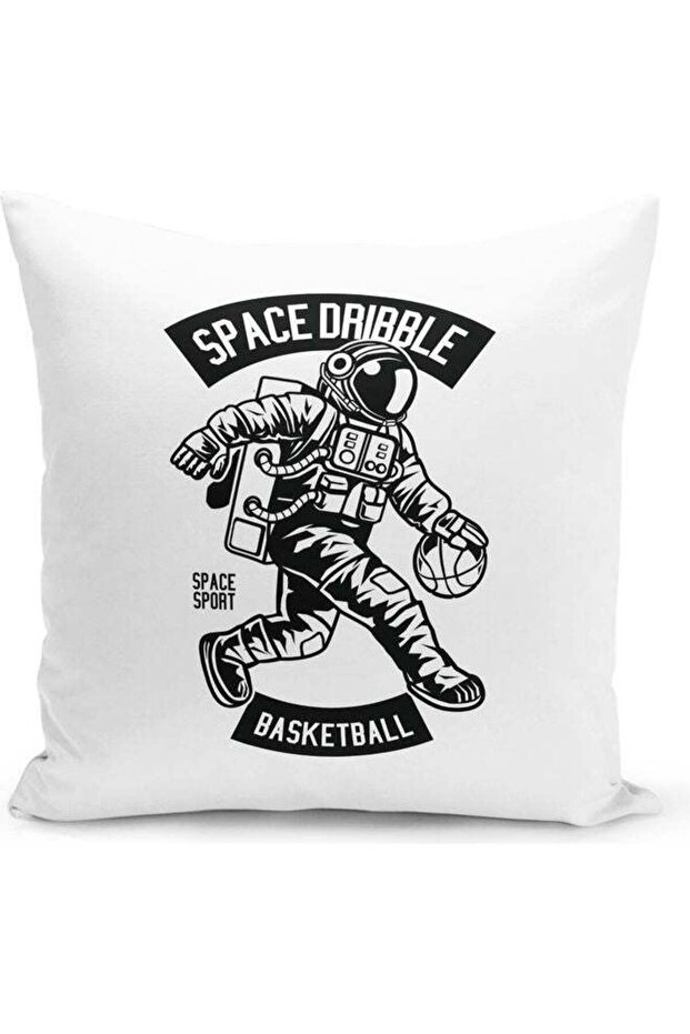 Space Basketball Themed Decorative Throw Pillow White/Black 40x40cm