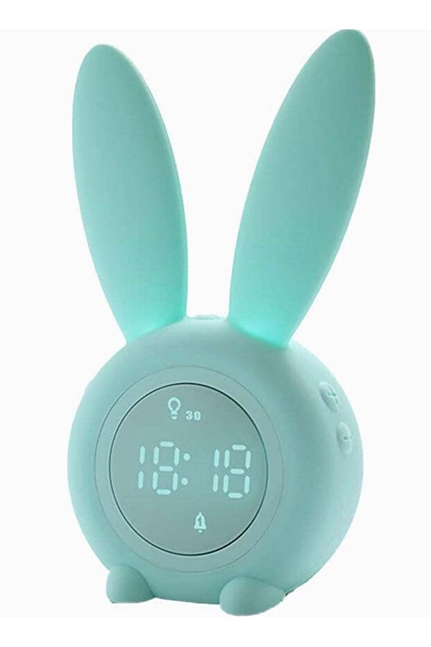 Adorable Green Rabbit LED Clock with Night Light Fun Silicone Decor for Kids Battery Powered Bedsid