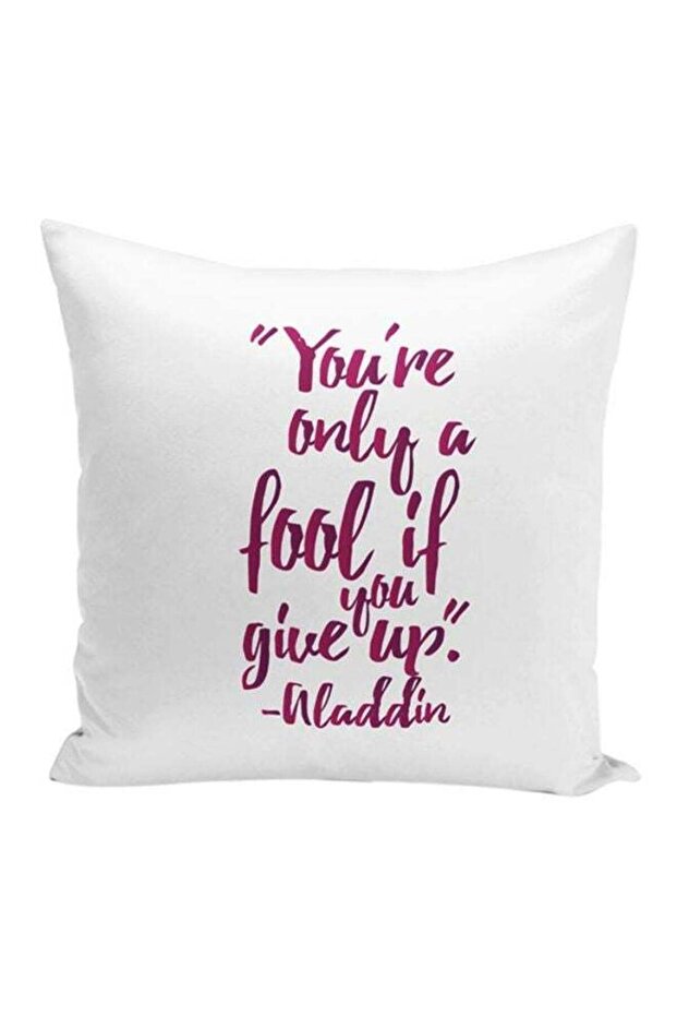 Aladdin Motivation Quote Printed Decorative Pillow With Stuffing White/Pink 16x16inch