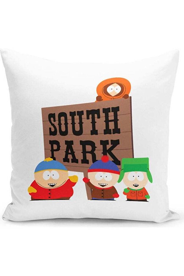 Southpark Sign South Park Team Themed Throw Pillow White/Red/Blue 16x16inch