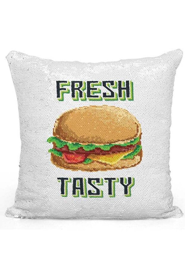 Fresh Tasty Themed Sequin Decorative Throw Pillow White/Brown/Silver 40x40cm
