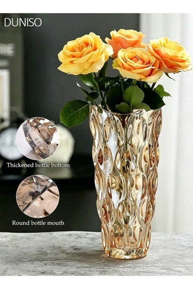 Glass Vase, Floral Handmade Flower Arrangement Decoration, Modern Minimalist Nordic Style, Amber C