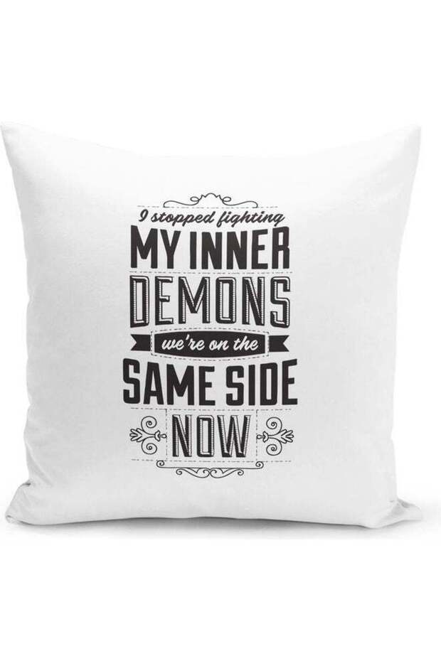 Demon Quotes Print Decorative Throw Pillow White/Black