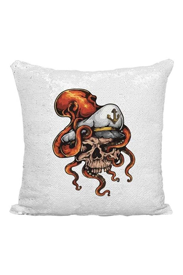 Pirates Of The Caribbean Sequined Throw Pillow White/Silver/Orange 16x16inch