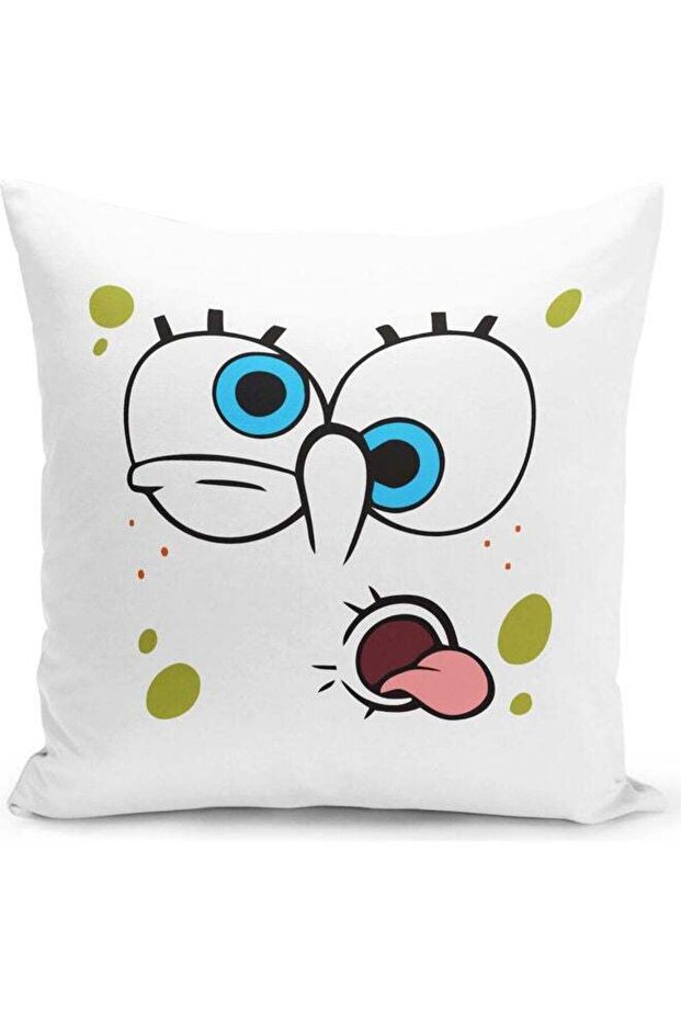 Cute Spongebob Squarepants Tongue Themed Throw Pillow White/Green/Blue 16x16inch