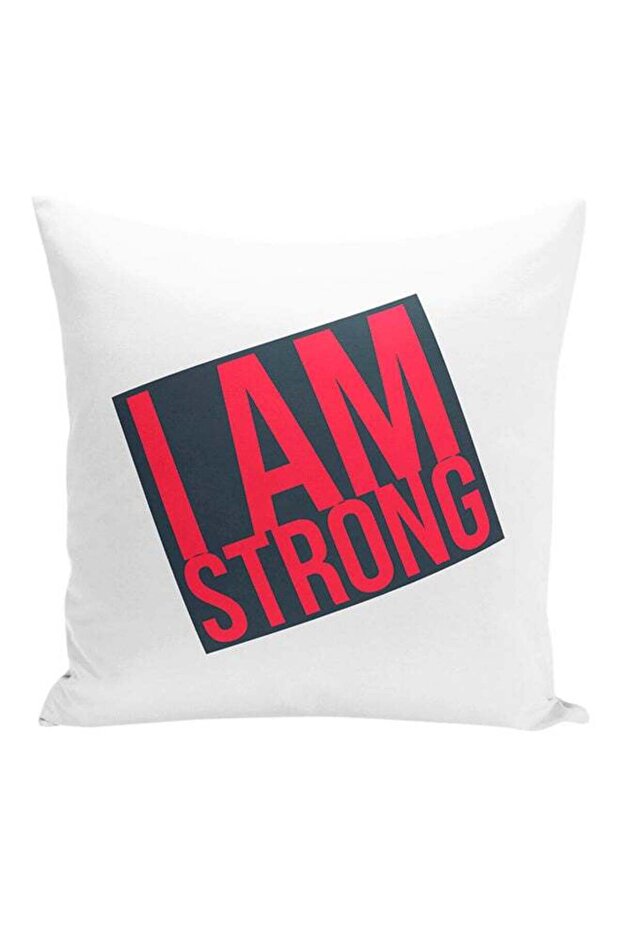 I Am Strong Decorative Pillow White/Red/Black 16x16inch