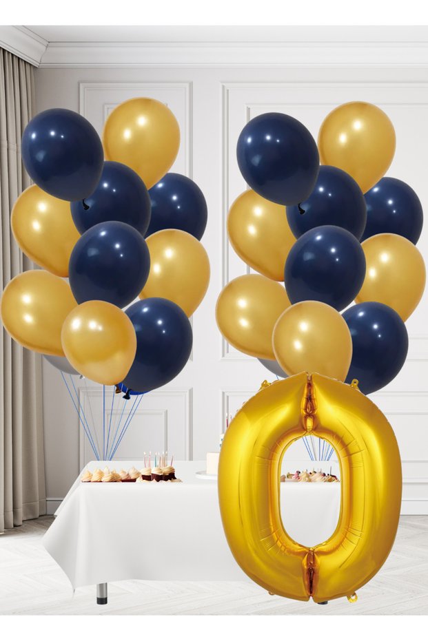0 Year Old Yellow Navy Blue Fan Themed Birthday Set Gold Cosmic Navy Blue Balloons Gold Foil Numbers