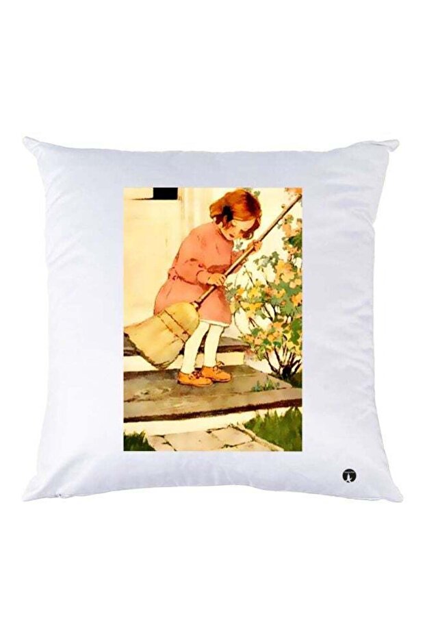 Girl Printed Decorative Throw Pillow White/Green/Pink 30x30cm