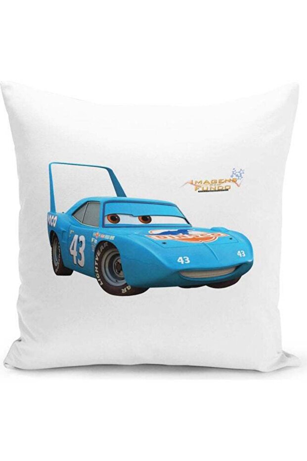 Sally Carrera Cars Themed Throw Pillow White/Black/Blue 16x16inch