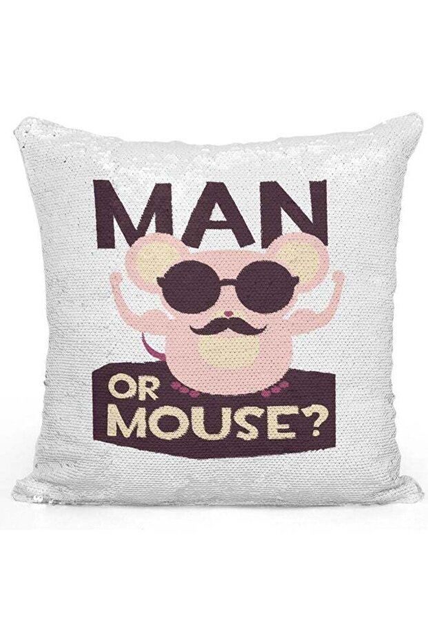Cute Mouse Sequin Decorative Throw Pillow White/Pink/Silver 40x40cm
