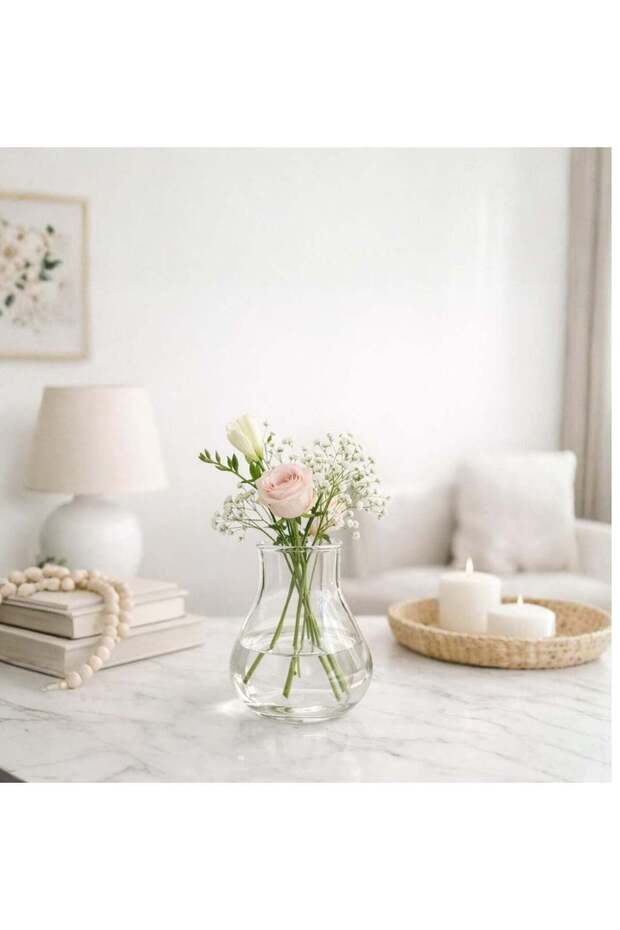 Mini Clear Glass Flower Vase, 12.5cm Small Decorative Vase for Table, Living Room and Home Decor