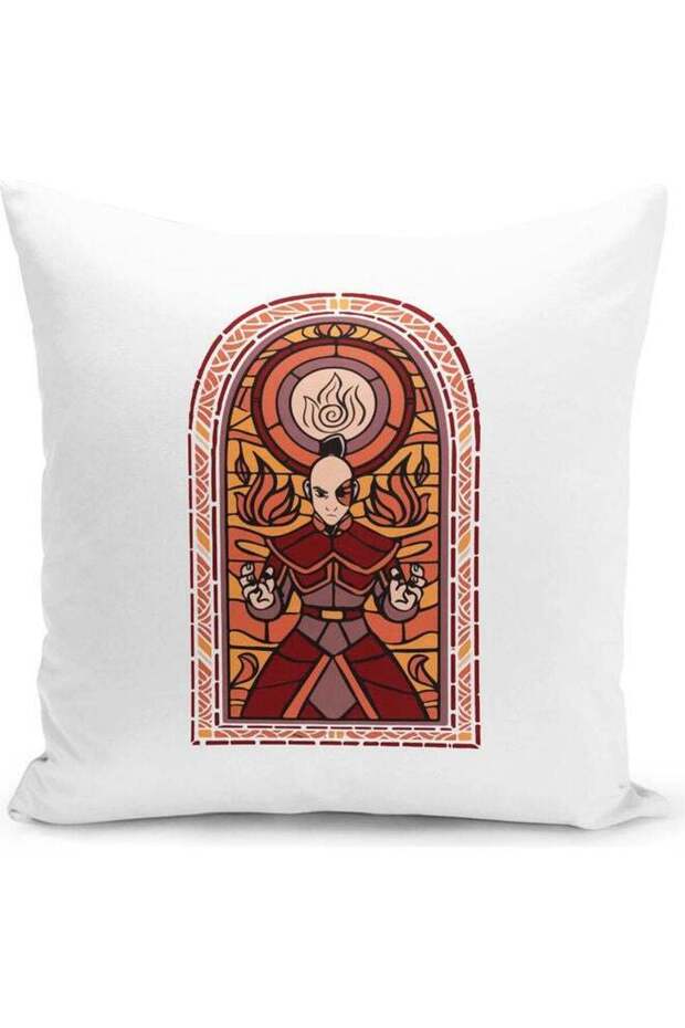 Artistic Avatar Aang Relic Last Airbender Themed Throw Pillow White/Red/Orange 16x16inch