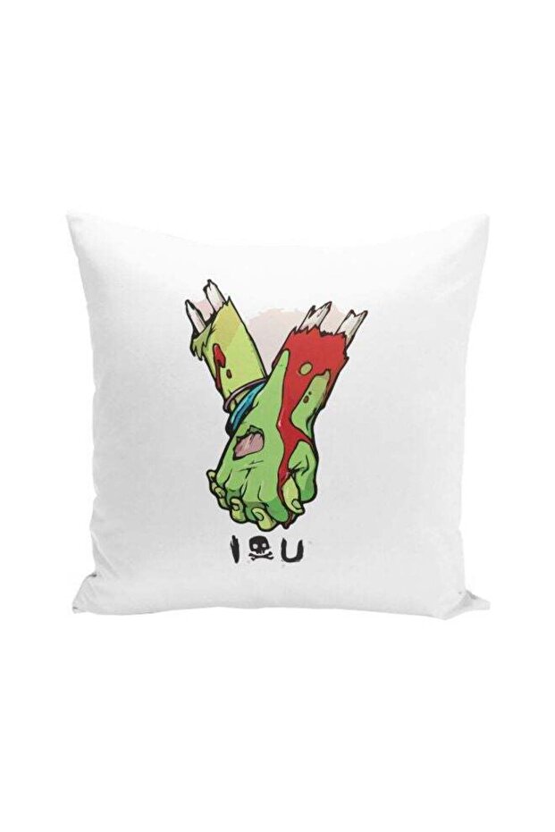 Love Zombie Couple Printed Throw Pillow White/Red/Green 16x16inch