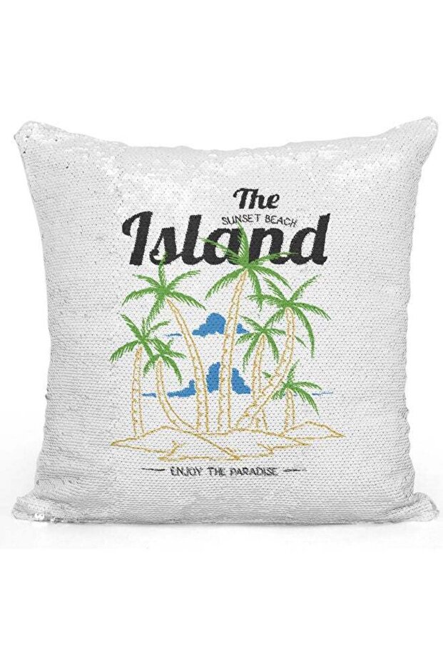 Island Beach Themed Sequin Decorative Throw Pillow White/Green/Silver