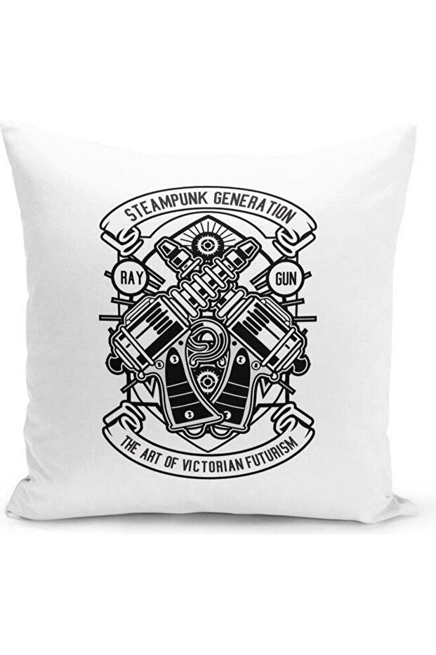 Steampunk Design Decorative Pillow White/Black
