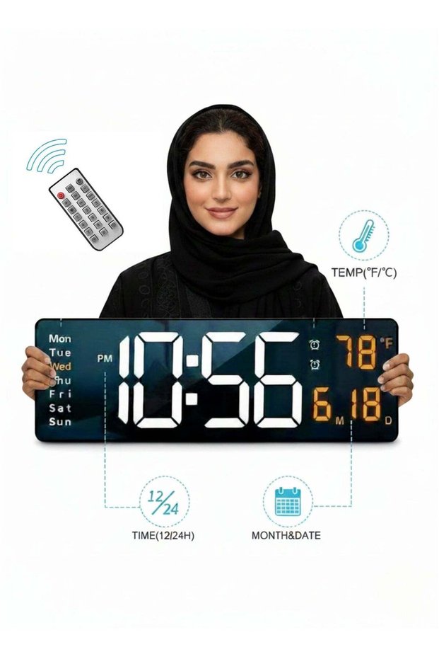 6626 LED Electronic Digital Wall Clock with Remote Control, Automatic Dimming, Large Screen Display