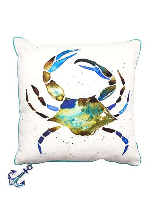 Anemoss Crab Printed Throw Pillow White/Green/Blue 40x40cm