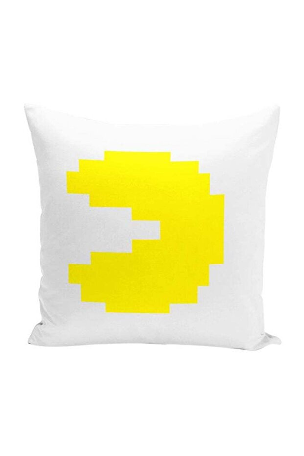 Pacman Yellow Pixel Decorative Throw Pillow White/Yellow 16 x 16inch