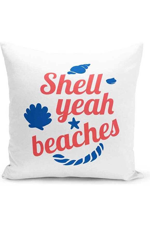 Shell Yeah Themed Decorative Throw Pillow White/Red/Blue 40x40cm