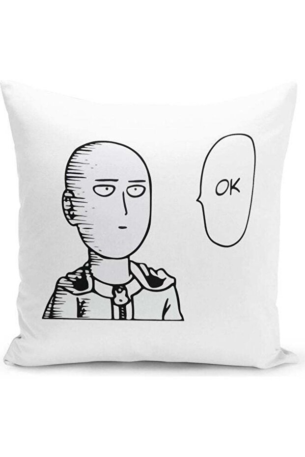 Caped Baldy OK Quote Themed Throw Pillow White/Black 16x16inch