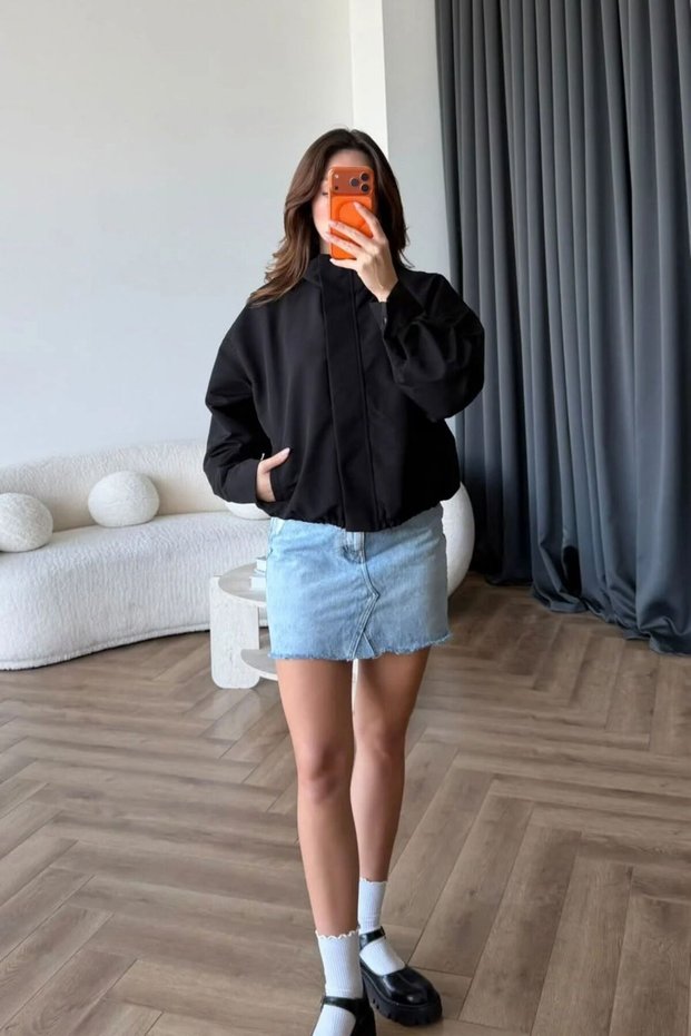 Dik Yaka Basic Bomber Ceket