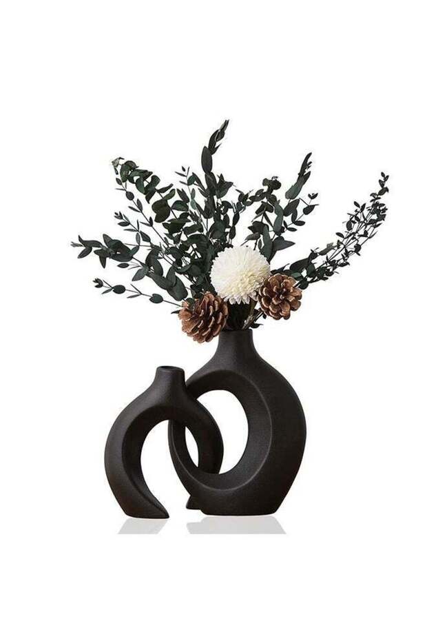 Black Ceramic Vase Home Decor,Crossed Flower Vases Set of 2 Modern Vase for Living Room Shelf Offic