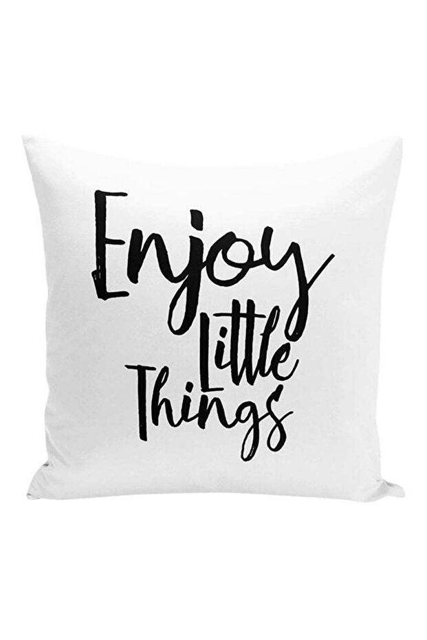 Enjoy Little Things Positive Message Decorative Pillow White/Black 16x16inch