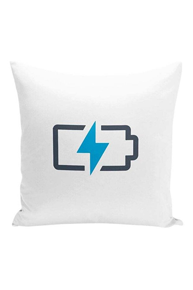 Battery Charging Lightning Bolt Printed Decorative Pillow White/Blue/Black 16x16inch
