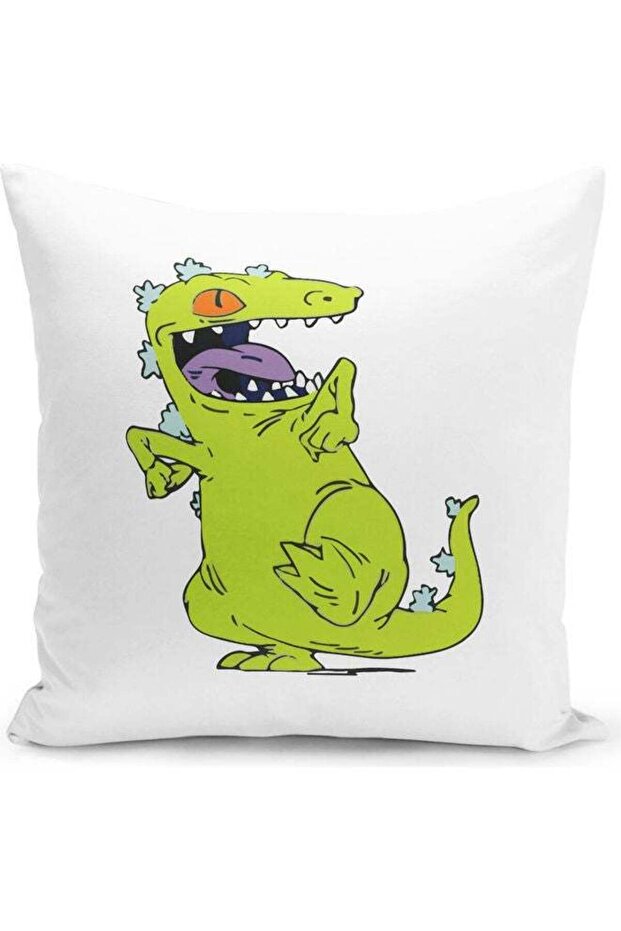 Funny Dance Reptar Rugrats Themed Throw Pillow White/Purple/Green 16x16inch