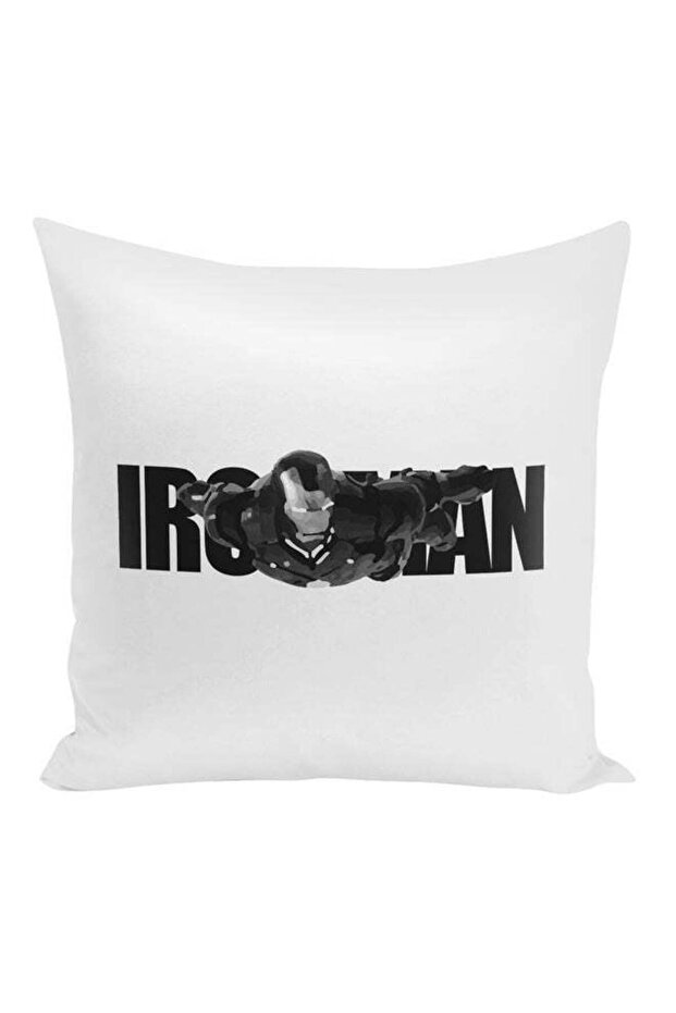 Iron Man Printed Decorative Pillow White/Black 16x16inch