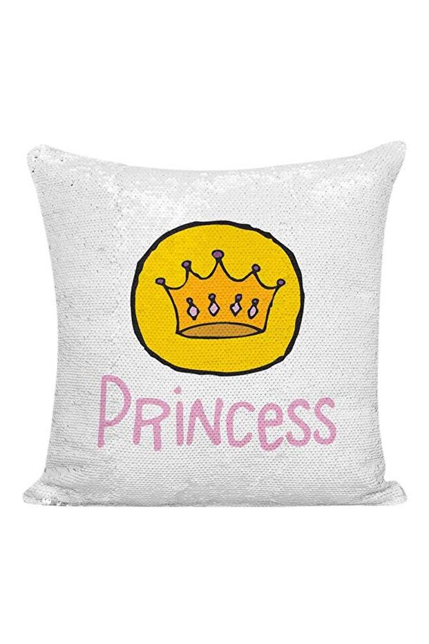 Princess Crown Sequineded Pillow Yellow/White/Pink 16x16inch