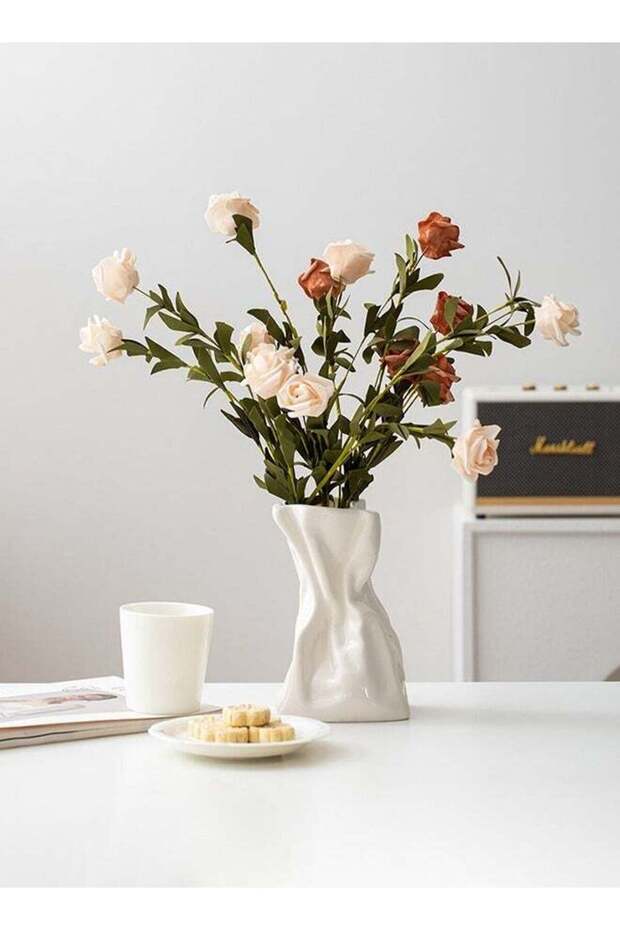 Unique crinkle grab paper bag design matte ceramic vase, boho flower vase for modern home decor, we