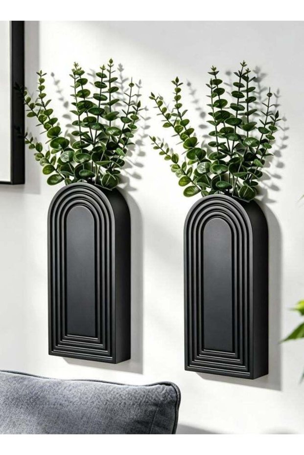 Wooden Wall Vase Set - Black Finish Modern Farmhouse and Boho Wall Decor for Entryway, Hallway, Bat